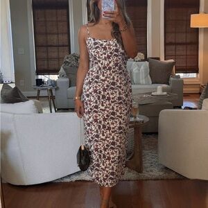 Abercrombie & Fitch Cream w Red Blue Floral Midi Slip Dress Smocked Back | SP